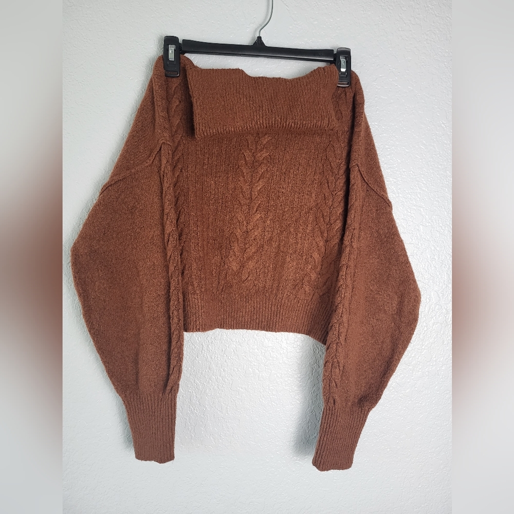 Women's Long Sleeve Turtle Neck Cropped, size XS, Brown color.